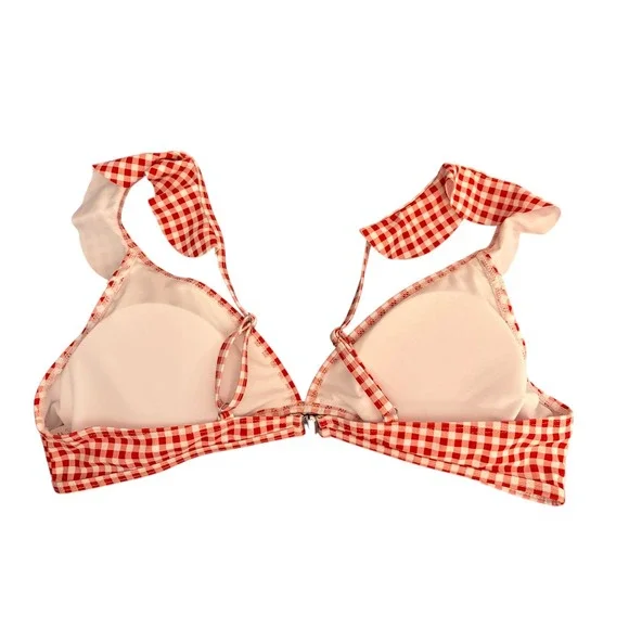 NEW Red Gingham Size Large Ruffle Bikini‎ Set Halter Triangle Top - Picture 7 of 8